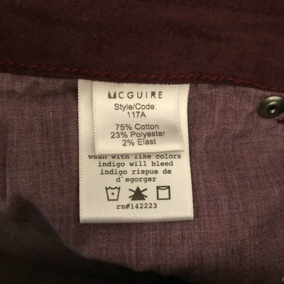 McGuire Womens Skinny Pants Velvet Button Fly Stretch Burgundy Size 25 - Picture 4 of 5